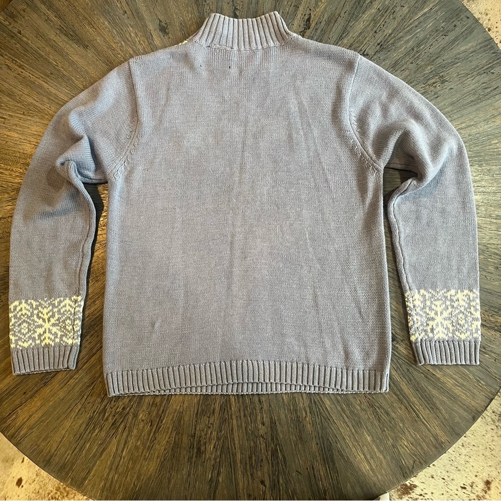 Lng Wovens Fair Isle Snowflake Bead & Sequin‎ Sweater Ice Blue White Mock Neck - Picture 2 of 9